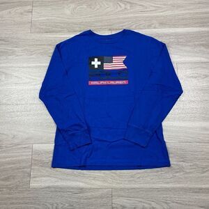 Polo Ralph Lauren Shirt Mens Large Blue American Flag Spell Out Long Sleeve